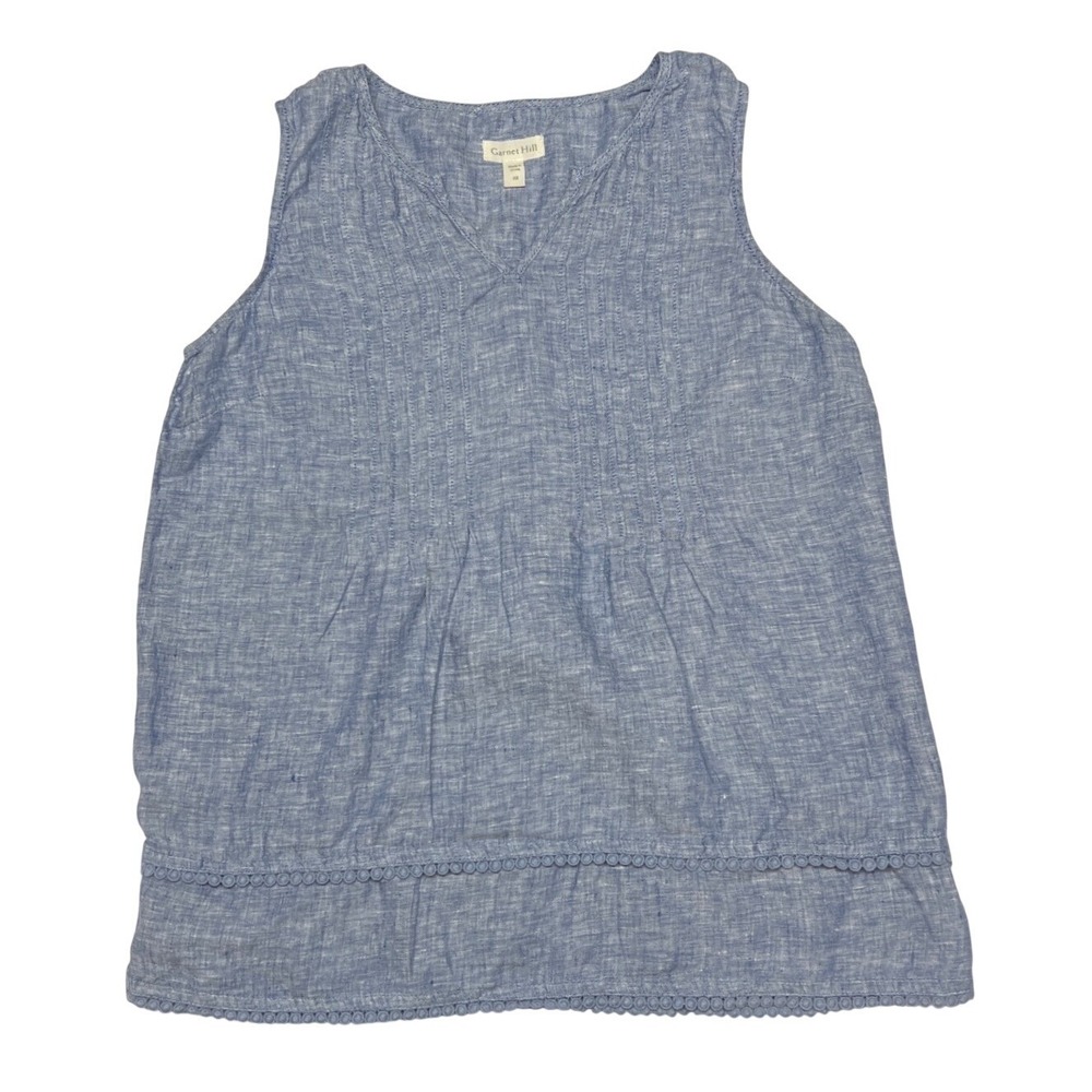 Garnet Hill Linen‎ Tank Top Size 2 Chambray Blue Sleeveless Coastal Beach EUC